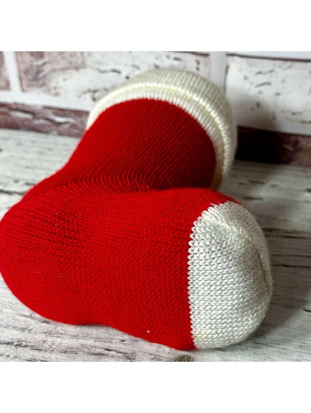 VTG Christmas Blow Mold Boot Container Stocking Santa Claus Knit Sock 5” x 4.5”